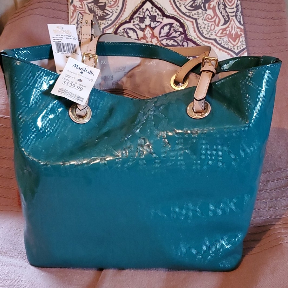 Michael Kors Deep Sea Green Leather Grab Bag